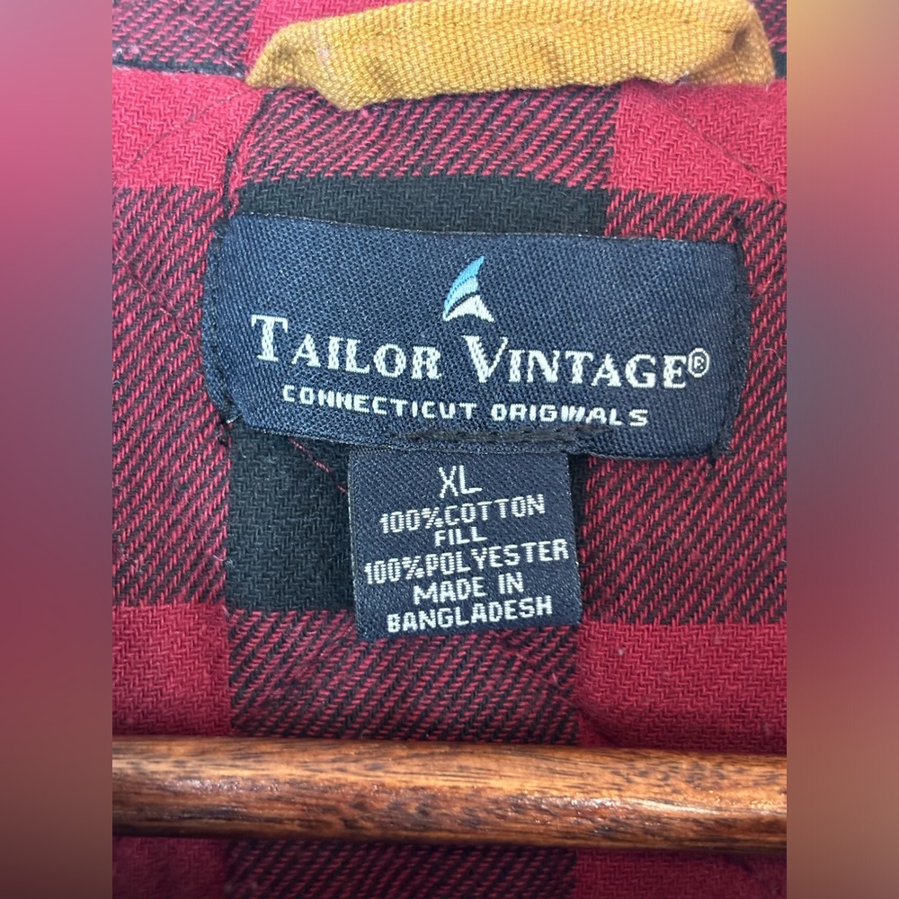 TAILOR VINTAGE CONNECTICUT Canvas Vest Outdoor Quilted Red Plaid‎ Cabincore XL - Picture 10 of 16